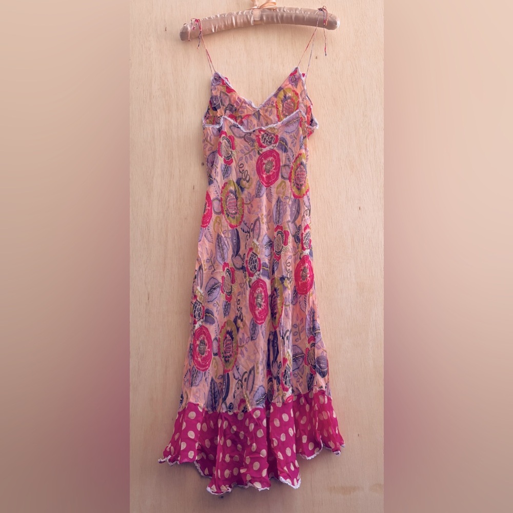 Playful Polka Dots and Flowers Silk Nightgown - Picture 2 of 4